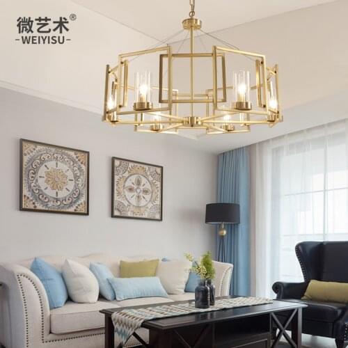 Nordic simple living room copper chandelier postmodern personality creative bedroom restaurant model room light luxury lamps