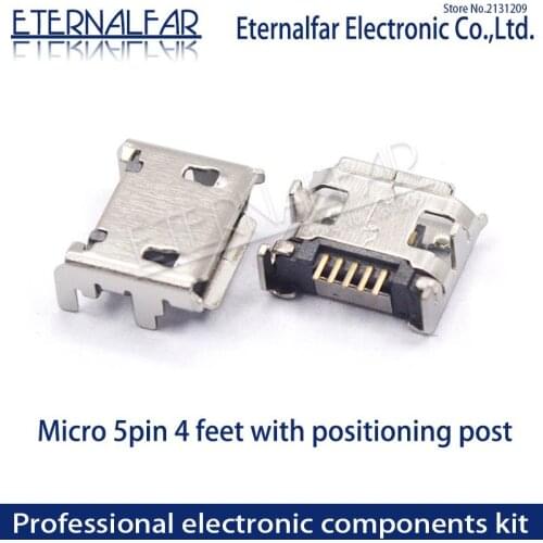 MK5P MINI USB 2.0 Type A Female Micro 5PIN 4 feet with positioningpost Straight Vertical Connector Needle Welding Wire PCB DIY