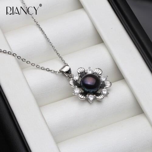 Fashion black Natural Freshwater Pearl Pendants Anniversary Delicate All-match necklace For Women wedding gift