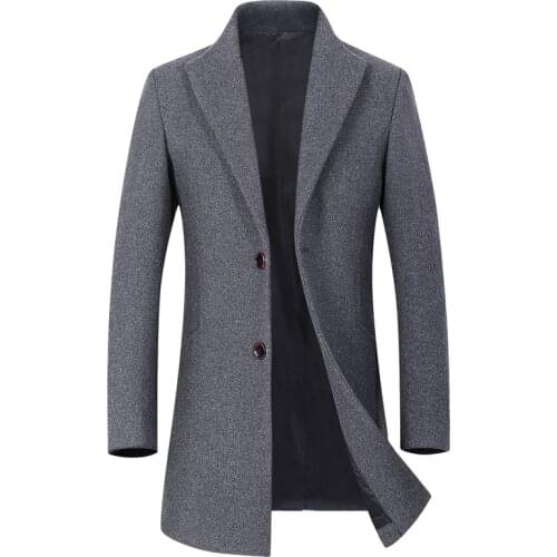 Top Autumn Winter 30% Wool Business Mens Woolen Coat Cotton Thick Warm Casual Windbreaker Wool Blend Jackets Outerwear Overcoat