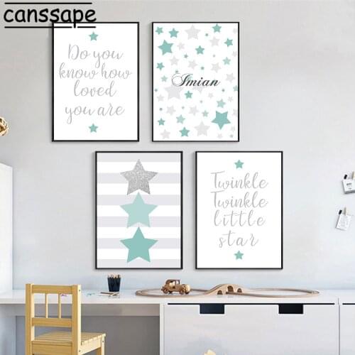 Nursery Wall Art Print Custom Name Posters Stars Painting Quotes Canvas Prints Nordic Wall Pictures Kids Bedroom Decoration