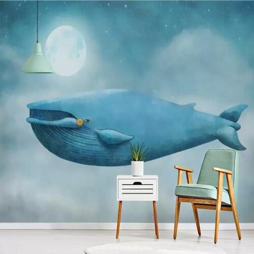 Milofi custom 3D wallpaper mural modern hand-painted romantic fairy tale flying whale children room background wall paper