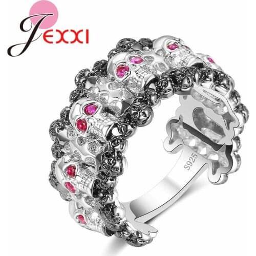 New Arrival Skeleton Rings with Fuchsia Eyes for Women Best Christmas Gift 925 Sterling Silver Jewelry High Quality