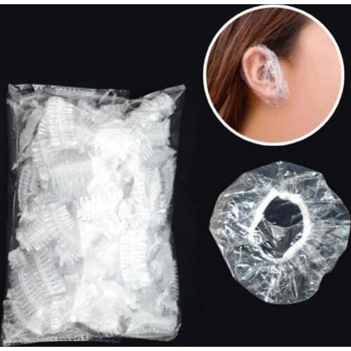 100pcs Disposable Earmuffs Waterproof Plastic Shower Cap Ear Protection Hair Dye Oil Bath Shower Salon Ear Protector