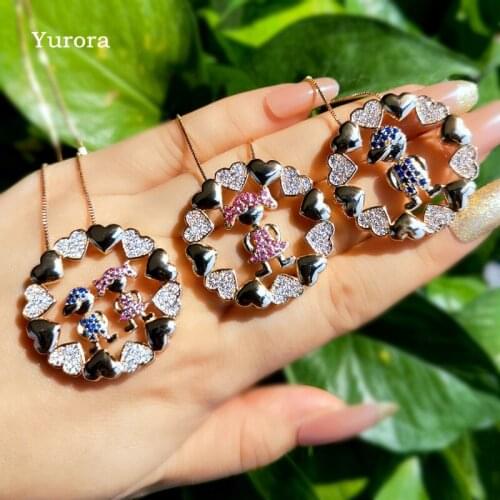 Cute Round Heart Boy Girl Pendant Necklaces For Women Red blue zircon Love kids Gold color aesthetic Necklace Jewelry Wholesale