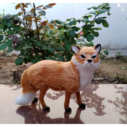 Polyethylene&artificial furs fox lifelike brown fox toy 20x17cm hard model prop home decoration Xmas gift b0189