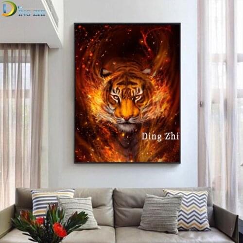 Full Drill Flame Tiger DIY Diamond Painting Crystal Diamond Embroidery Cross Stitch Needlework Mosaic Animal Home Decor Gift