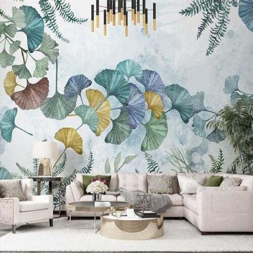 Custom Mural Wallpaper Modern Minimalist Hand Painted Plant Ginkgo Leaf Nordic Living Room Bedroom Background 3D Photo Wallpaper