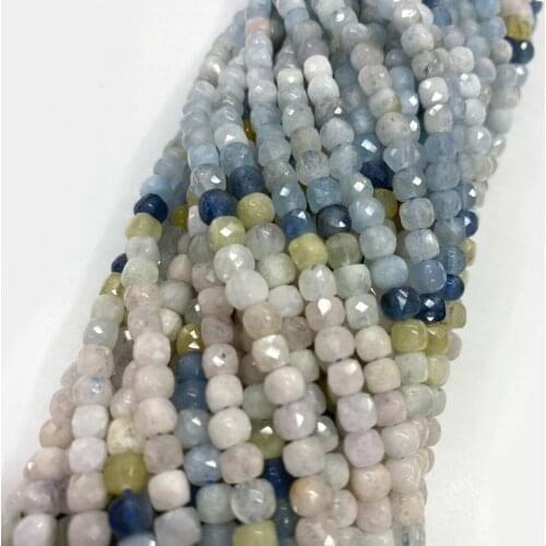 Natural aquamarine morganite stone cube beads faceted square perle for needlework making jewelry DIY Bracelet necklace wholesale