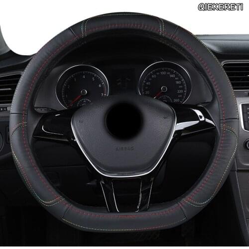 QIEKERETI Leather Car Steering Wheel Cover For Jaguar XF XE F Pace XJ X-type Ruitar E Pace Emblem S-type