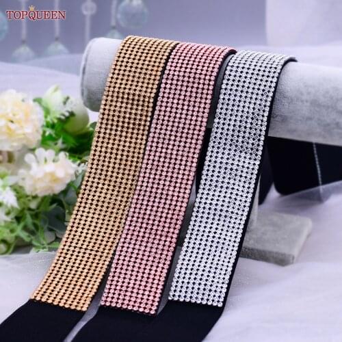 TOPQUEEN S06 Black Elastic Belts for Woman Bright Female Belt for Dress Formal Diamante Belt Rhinestones Applique Apply Dress