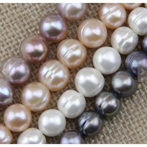 Unique Pearls jewellery Store 9-10mm Potato Round Genuine Freshwater Pearl Loose Beads One Full String White Pink Purple Gray