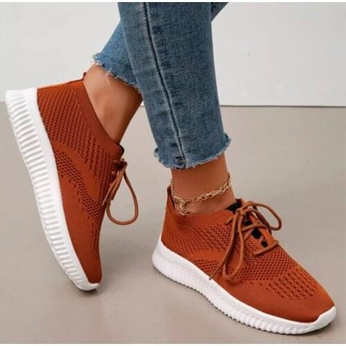 Woman Vulcanized Shoes Lace Up Air Mesh Breathable Flat Solid Plus Size Female Sneakers Fashion Comfortable Ladies Footwear 2021