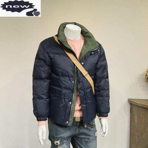 Winter Luxury Design Men Fashion Short Down Coats Lapel Zipper Pockets Korean Style Fake Two Piece Male High Street Jackets