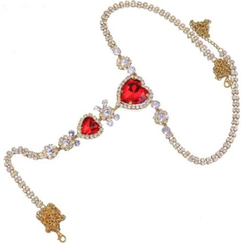 2021 Sexy Lingerie Crystal Big Heart Shape Thong Body Chain Jewelry for Women Luxury Rhinestone Belly Waist Chain Round Panties