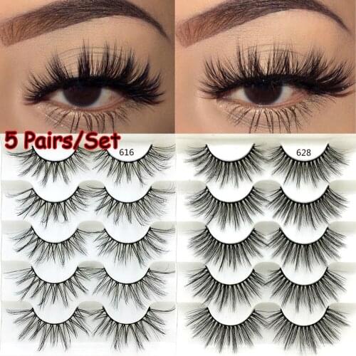 5 Pairs 3D Mink Hair False Eyelashes Multilayer Messy Wispy Fluffy Lash Handmade Natural Thick Cross Lashes Extension Tools