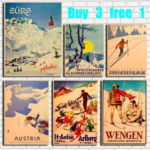 Alaskan Skiing Retro Kraft Paper Poster Bar Office Cafe Home Art Wall Sticker Decoration