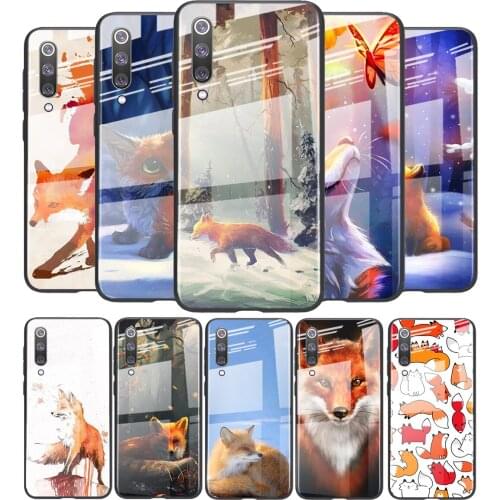 Tempered Glass Cover Cute cartoon animal fox For Xiaomi Mi 11 11i 10T CC9E 9T Note 10 Ultra Pro Lite 5G Phone Case