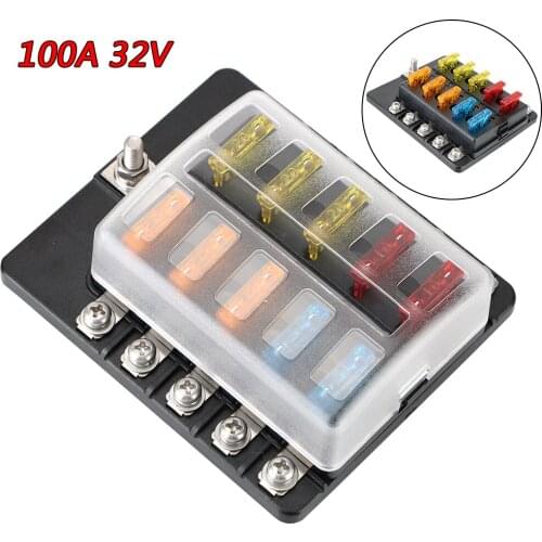 Fuse Box Holder 8 Ways 10 Ways Blade Fuse Block For Auto Car Marine 32V 100A Circuit insurance M5 Stud With LED Indicator Light