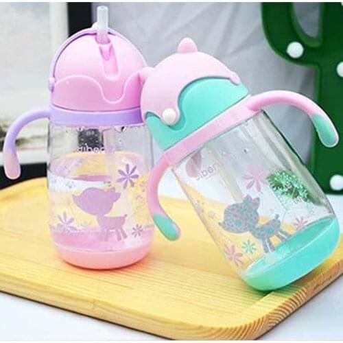 260ml Baby Children Water Training Bottle Kids Feeding Milk Bottle BPA Free Portable Leak Proof with Straw Handle