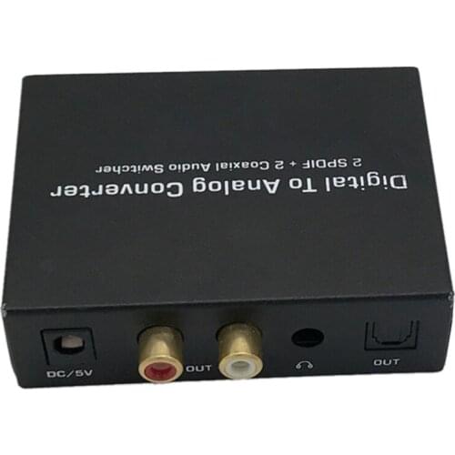 Dual Digital Optical Fiber to Analog Optical Fiber with 3.5 Hole o Decoder, Switchable with 2A Power Supply Eu Plug