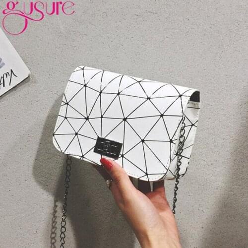 Gusure Women Fashion Small Flap Bags Geometric Lattice Shoulder Handbags Casual PU Leather Chain Crossbody Messenger Bags
