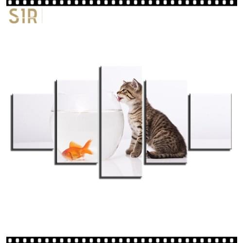 HD 5 Pieces Pet Cat Animal Pictures Posters Wall Art Home Decor for Living Room Painting on The Wall Cat Pet Pictures Wall Art
