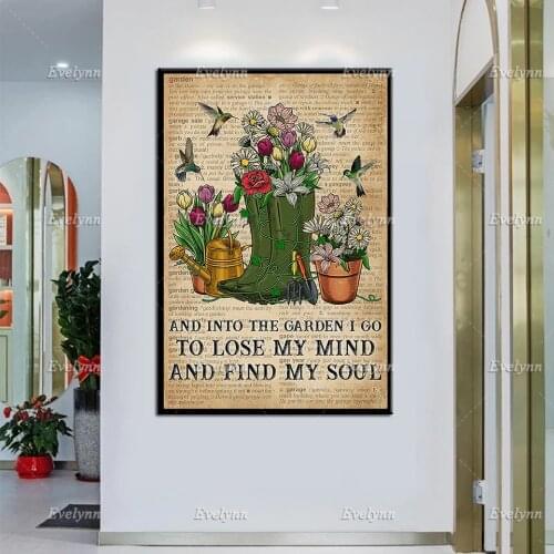 And Into The Garden I Go To Lose My Mind And Find My Soul Poster, Gardening Prints, Vintage Canvas, Home Decor, Wall Art Gift