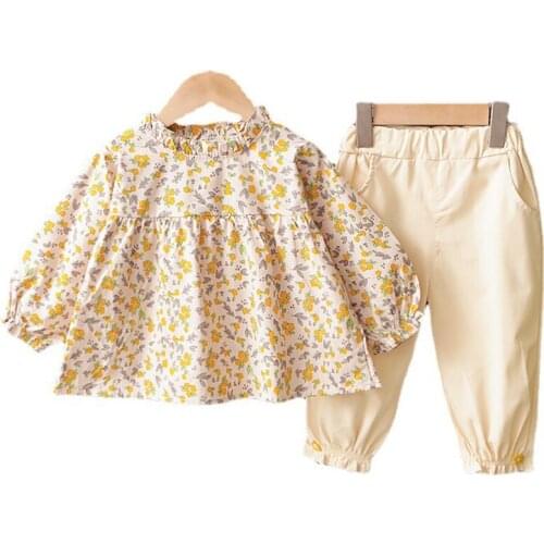 Girls Set Spring Autumn Baby Clothes 2021 New Casual Floral Doll Collar Coat+Long Pant Cotton Suits For Girls Kids Clothing Sets