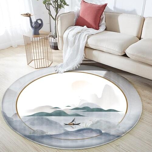 Tapis Chinese Style Painting Bird Art Entry Floor Mats Kitchen Carpet Bedroom Non-Slip Doormat Living Room Decoration Round Mat