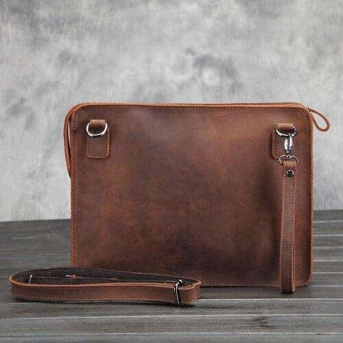 Leather mens bag business leather shoulder bag iPad bag leather briefcase retro envelope bag