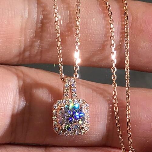 10K Rose Gold Women Pendants Necklaces Moissanite Diamond 0.5 1 2 3 4 5 Carat Square Wedding Anniversary Engagement Party Gift