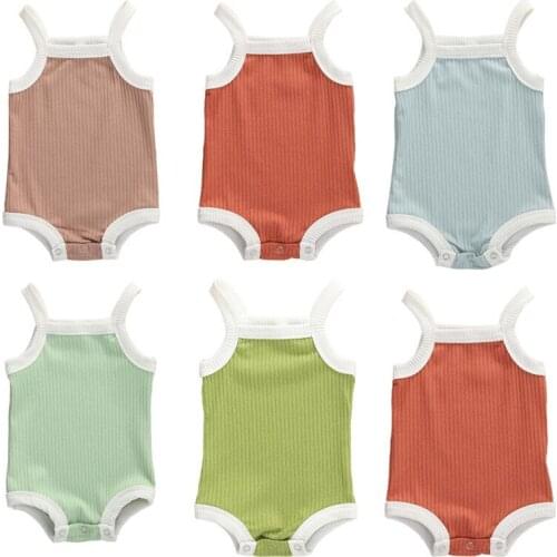 Sweet Toddler Baby Girls Boys Ribbed Clothes Sleeveless Knitted Stripe Rompers Outfits Summer Baby Jumpsuits