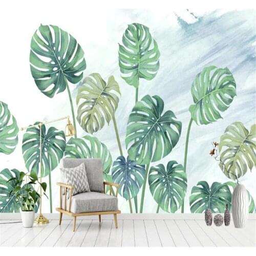 Milofi large wallpaper mural modern minimalist hand-painted watercolor green plant monstera small fresh background wall