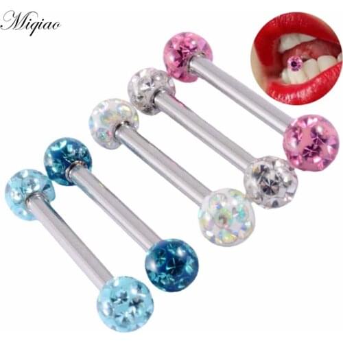 Miqiao 4pcs Trend Personality Acrylic Double-headed Ball Stainless Steel Straight Tongue Piercing Jewelry