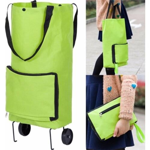 Reusable shopping bag Foldable Shopping Trolley Wheel lightweight Folding Bag Travel Cart Green Multi-use