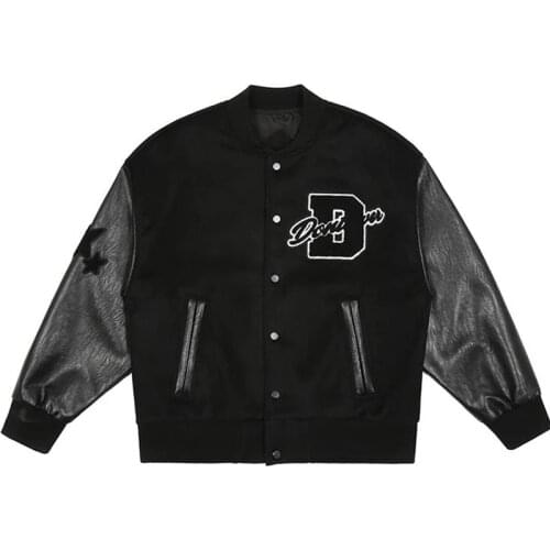 Hip Hop College Letters Embroidery Baseball Jacket Men 2021 Coat Unisex Patchwork Harajuku Varsity Furry Stars Jackets
