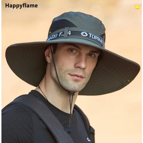 Boonie Hat Men Outdoor Anti-UV Sun Hats Fashion Big Brim Caps Solid Color Fishing Cap Summer Hat Male Bucket Hat Gorro Pescador