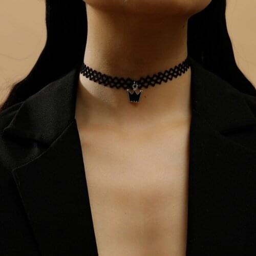 NEW Fashion Gothic Victorian Tassel Tattoo Choker Necklace Lace Pendant Black Crown Collar Vintage Women Wedding Jewelry