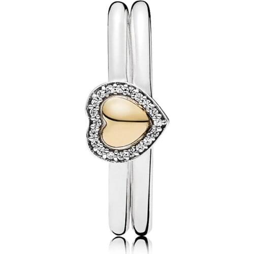 NEW 100% 925 Sterling Silver Heart of Gold Puzzle Ring Set Stacked Rings Fit European DIY Original Jewelry Gift A Set of Prices