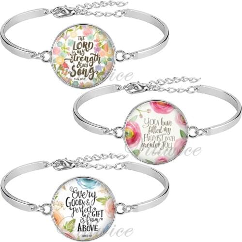 VILLWICE 3Pcs / Set New Bible Verse Bracelet Silver Plated 25mm Art Glass Dome Bracelets Scripture Christian Jewelry Faith Gifts