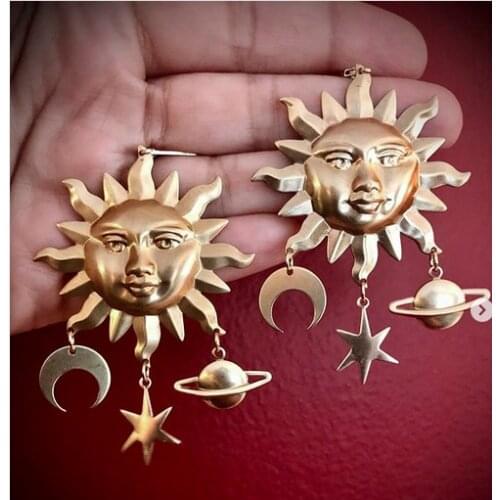 Original Handmade Celeste Moon, Sun, Stars Drop Earrings Dangle Earrings for Women,Gothic Gift Celestial Jewelry,boho,pagan gift