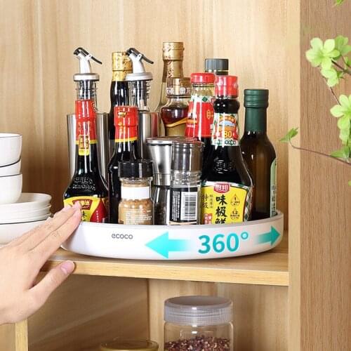 Ecoco Rotating Storage Rack Multifunctional Seasoning Organizer Shelf Oilproof Non-Slip Kitchen Supplies Holder Storage Tray
