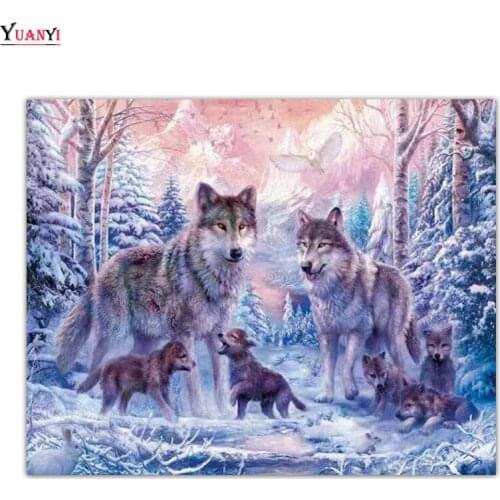 Full Drill Square Diamond Painting Animal Wolf Diamond Mosaic Embroidery Cross Stitch Picture Of Rhinestones Snow scene