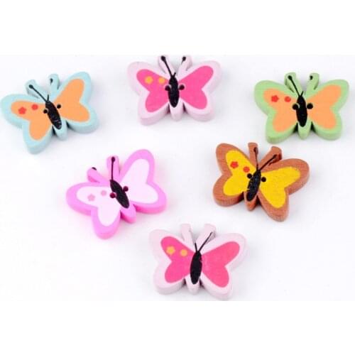 Free Shipping Retail 30pcs Random Mixed Butterfly Wood Sewing Buttons 2 Holes Pattern Scrapbooking 23x17mm(7/8"x5/8")