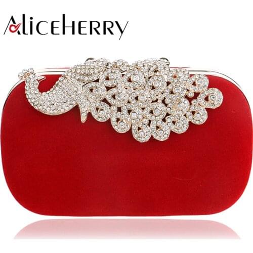 Wedding Bridal Beaded Luxury Women Evening Suede Bag Chain Shoulder Handbags Elegant Rhinestones Peacock Day Clutch Evening Bag
