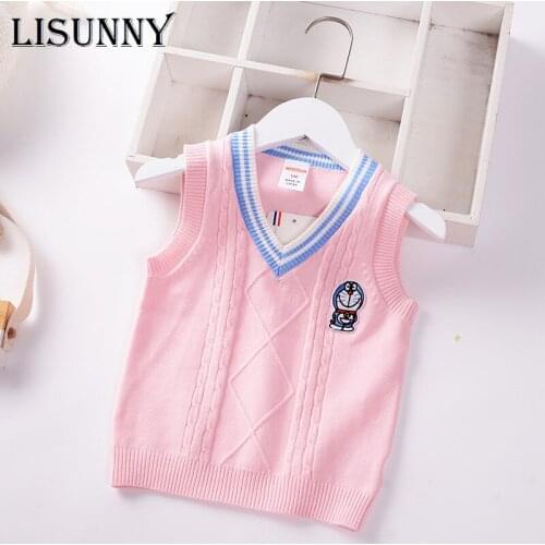 Baby Girls Sweater Vest 2021 Autumn New Childrens Vest Knit Toddler Pullover Lolita Style Cartoon Sleeveless Baby Girl Clothes