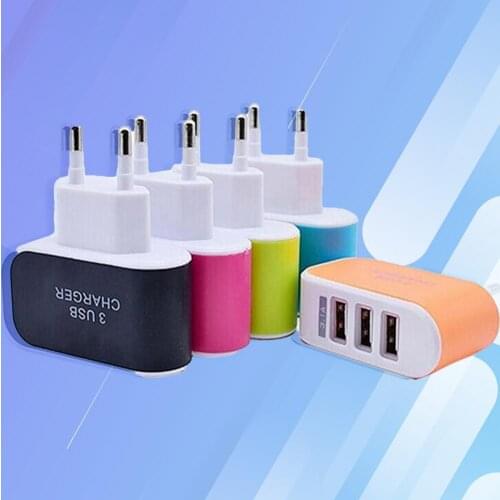 3.1A three-way USB port for mobile phone tablet fast charging home travel AC charger adapter for EU plug with indicator light