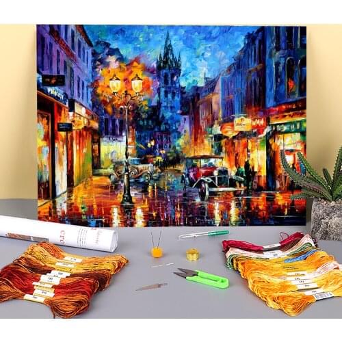 Amsterdam 905 Printed Water-Soluble Canvas 11CT Cross-Stitch Kit Embroidery DMC Threads Painting Sewing Hobby Package