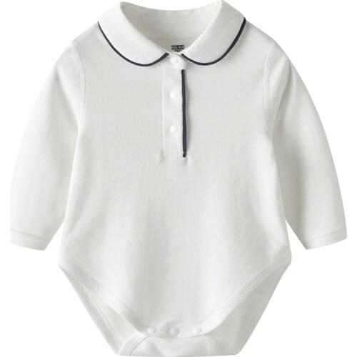 Spring and summer baby wrap dress white collar long-sleeved render triangle, the fart baby conjoined climb clothes